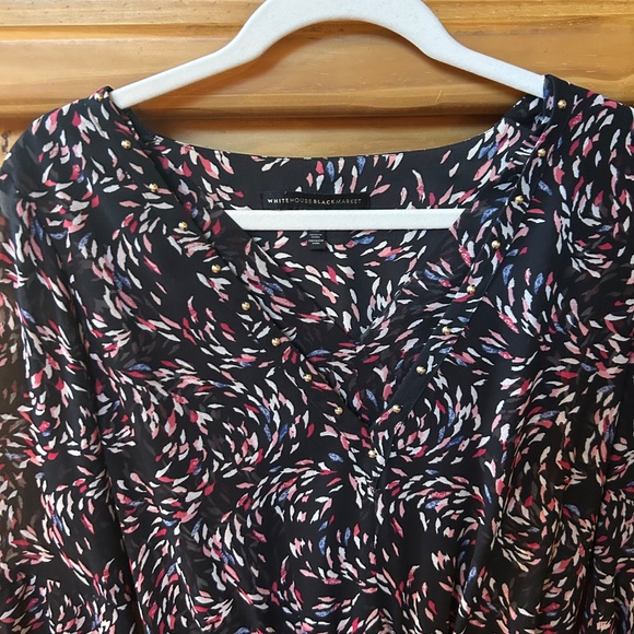 White House Black Market Dress Long Sleeve Abstract Petal Print Size 2 - Picture 9 of 9